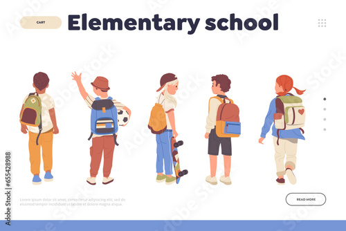 Elementary school landing page design template for online service, virtual classroom platform