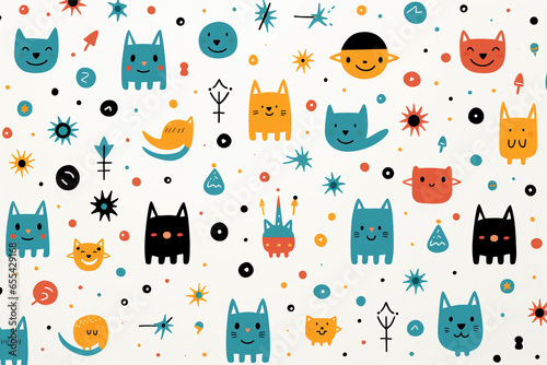 children's cats pattern on a white background. Generative AI