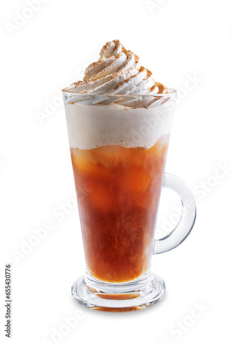 Pumpkin spice cold Brew in a glass on a white isolated background