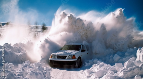 Car in winter snowdrift.