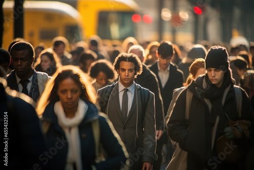 Crowd of business commuters people walking street photo