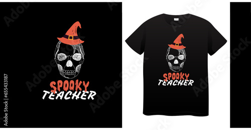 Spooky Teacher T-shirt Retro Halloween. Ghost Teachers Halloween T-shirt Design. Happy Halloween for teachers. Funny spooky teacher design for T-shirt