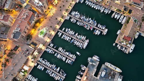 Vista cenital de un Puerto deportivo  , vista de loas barcos y amarres de el cielo, Puerto de Mazarrón, Murcia , España photo