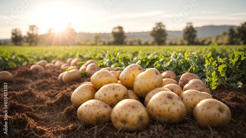 A pile of potatoes in a serene field