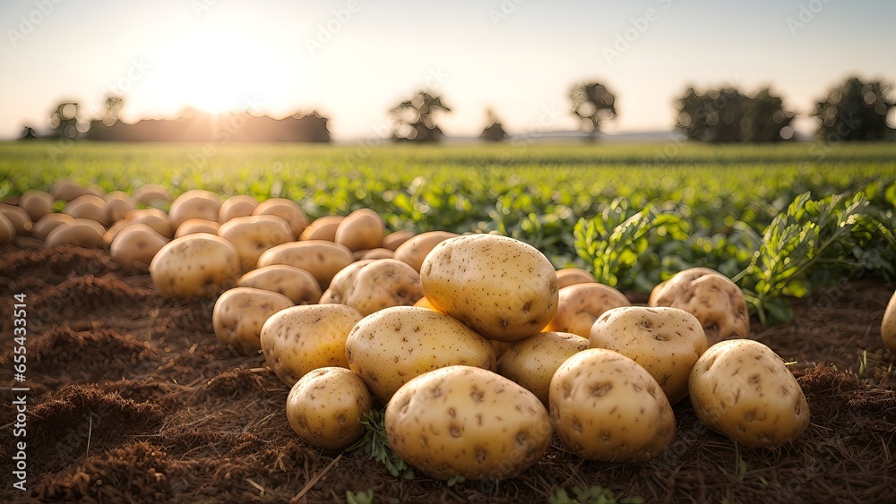 A pile of potatoes in a field - obrazy, fototapety, plakaty 