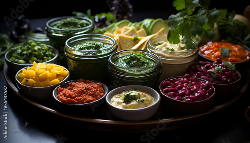 Freshness and flavor in a healthy gourmet vegetarian guacamole dip generated by AI