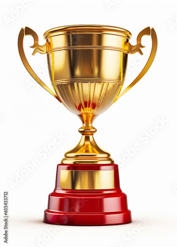 Golden cup sport winner champion award isolated on white background. Generated AI illustration image. Sports winning concept