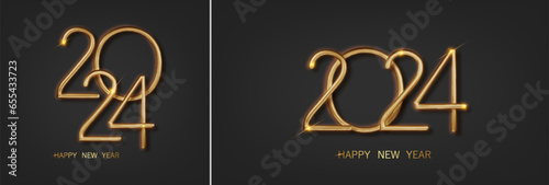 New Year 2024 with luxurious and beautiful gold and gold glitter numbers. Premium Design for Happy New Year 2024 celebrations.