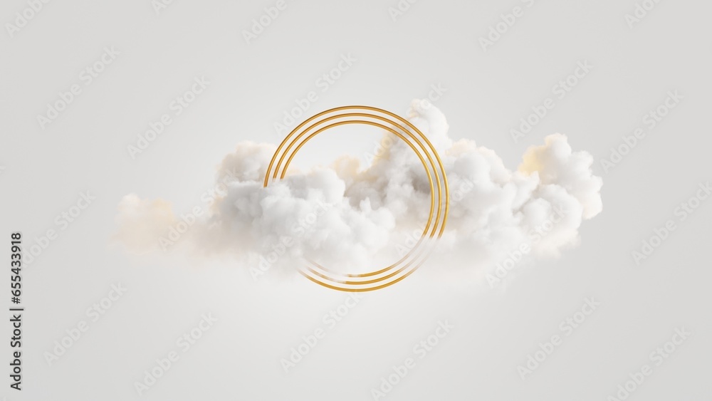 custom made wallpaper toronto digital3d render, abstract fantasy background of white cloud and golden rings, minimalist geometric wallpaper. Geometric round frame