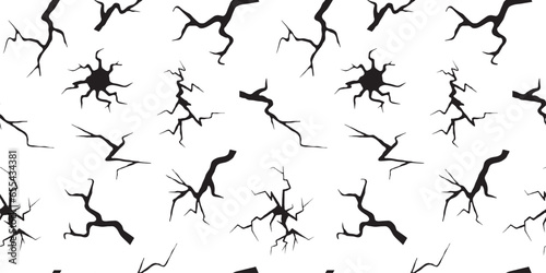 Crack cracked ground seamless pattern, earthquake texture effect, hole wall background, ice, glass, egg, dry fissure on land surface, break from disaster or drought, fractures. Vector illustration