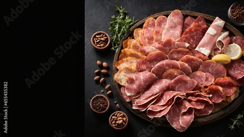 A delicious assortment of cured meats on a rustic platter