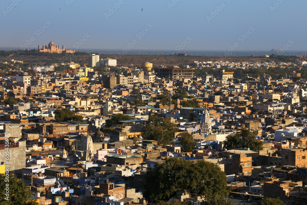 High angle view of Jodhpur, the blue city. Rajasthan, India