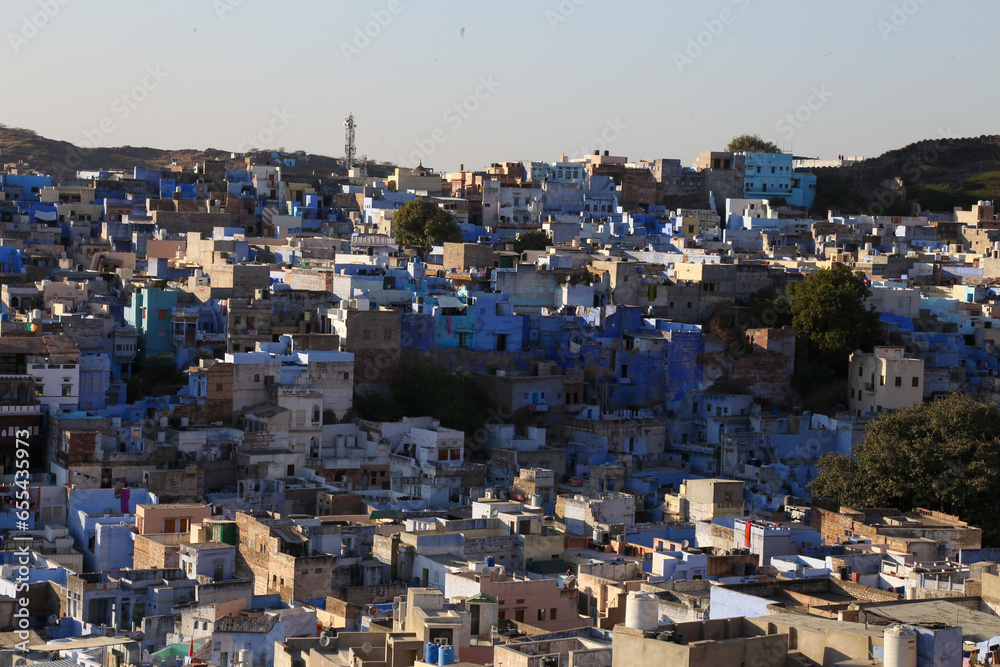 High angle view of Jodhpur, the blue city. Rajasthan, India