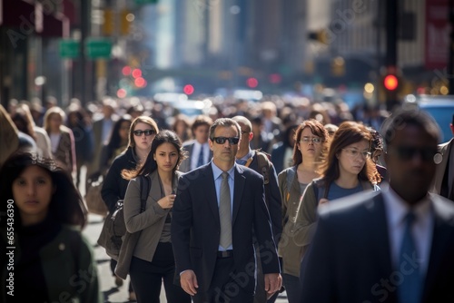 Crowd of business commuters people walking street