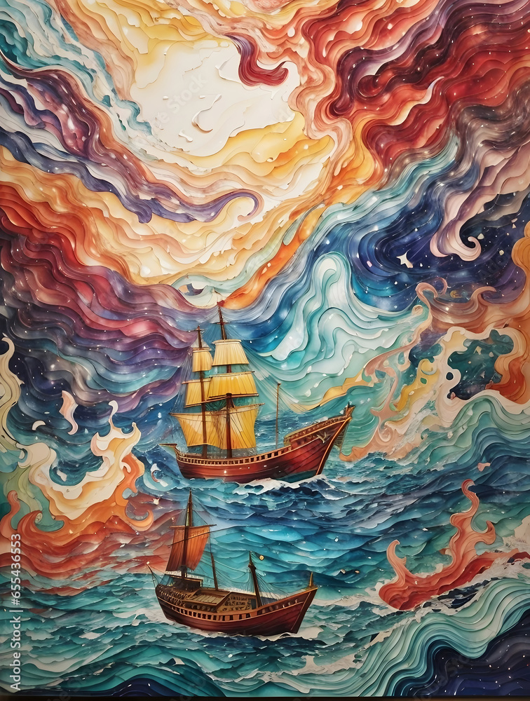 sailing through a colorful choppy sea