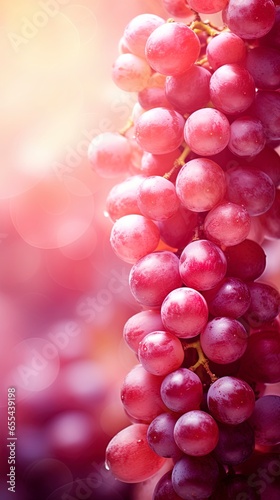 Blurred out red grapes abstract background with lots of bokeh and a bright spotlight and a subtle vignette border