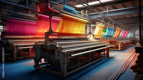 A textile dyeing and printing facility, applying vibrant colors to fabric rolls photo