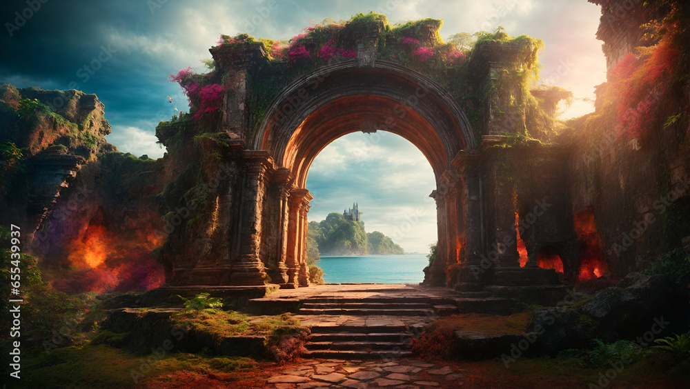 vibrant ruined temple archway vibrant ruined temple archway