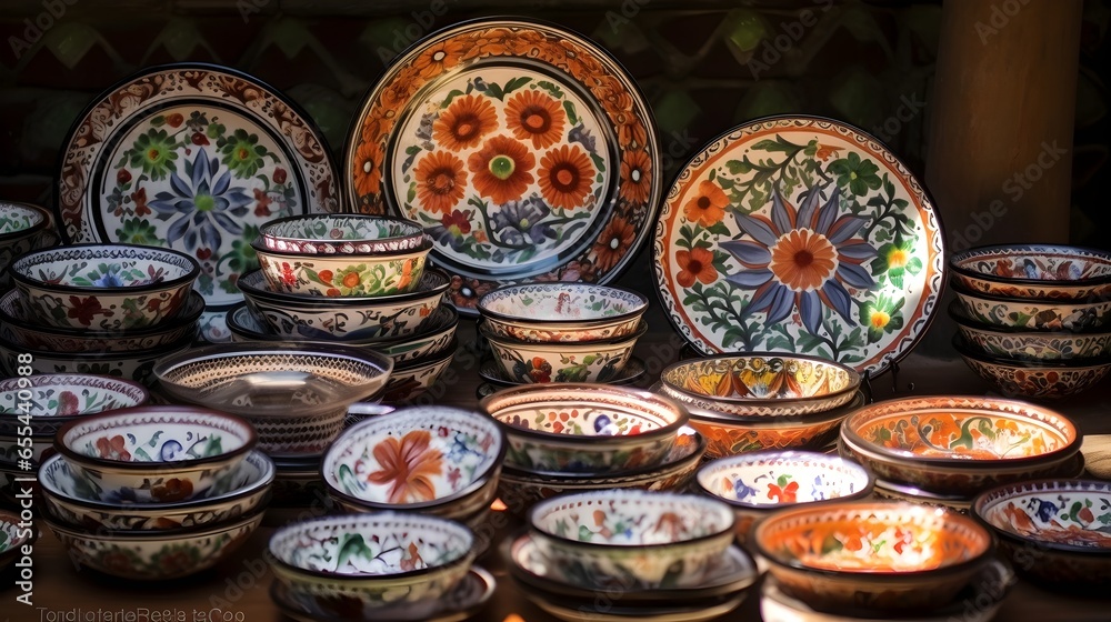 Tradition ceramic bowls and plates in display