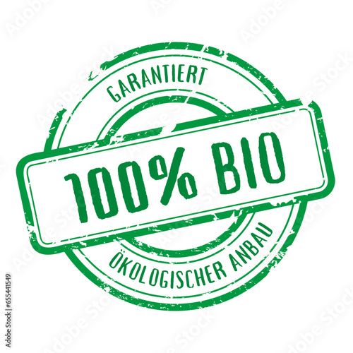 stempel gruen grantiert 100% bio oekologischer Anbau photo