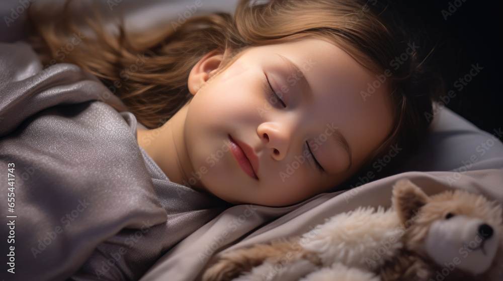 Little girl sleeps in a bed at home Little girl sleeps in a bed at home