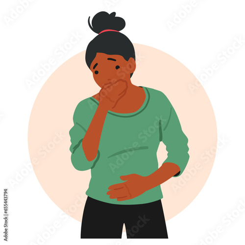 Woman Character Experiencing Gastritis Exhibits Vomiting, A Distressing Symptom Accompanied By Discomfort