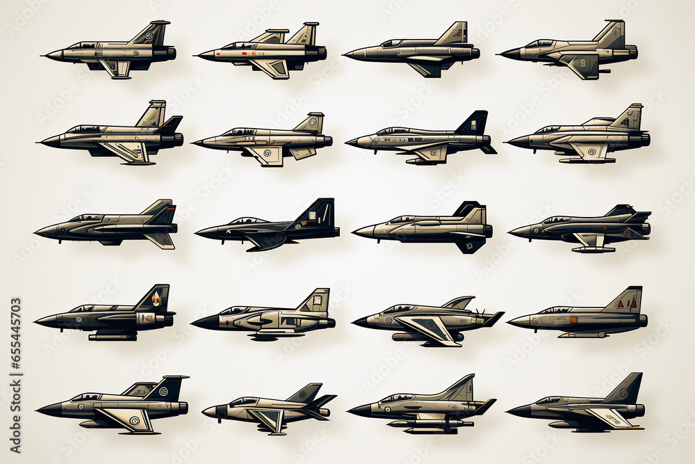 Collection of different fighter jet icons Collection of different fighter jet icons
