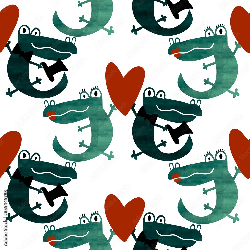 Obraz premium Animals cartoon seamless crocodile lizard dragon pattern for wrapping paper and fabrics and linens and kids
