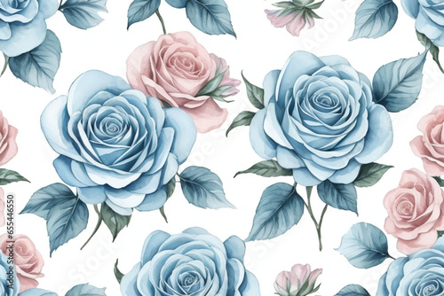 Petal Perfection  Baby Blue and Pink Roses in Watercolor