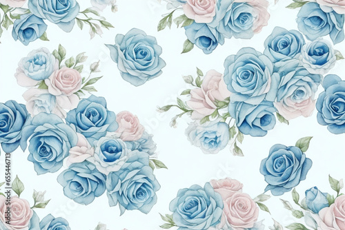 Baby Blue and Pink Rose Medley  Watercolor Serenity
