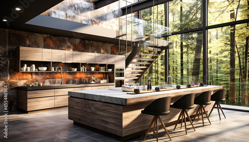 Modern kitchen interior design 3D Rendering 3D ,home interior,