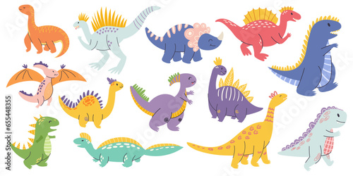 Delightful Set Of Charming Cartoon Dino Characters, Each With Its Unique Personality And Vibrant Colors, Vector