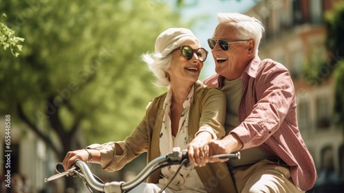 senior couple riding a bike