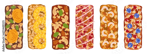 Wholesome Assortment Of Nutritious Granola Bars Isolated Set, Packed With Natural Ingredients Like Oats, Nuts