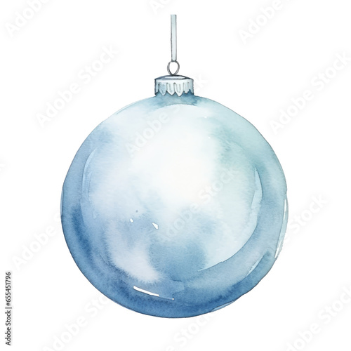 Light blue Christmas ball watercolour illustration. clipart for design. Christmas elements. isolated on transparent background. Generative ai