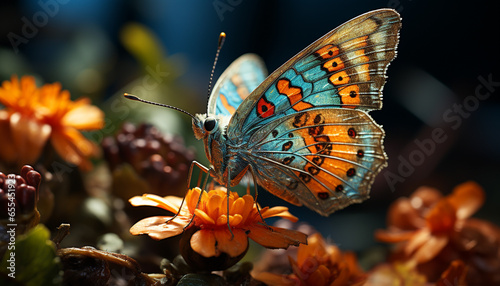 A vibrant butterfly in nature, showcasing its multi colored wings generated by AI