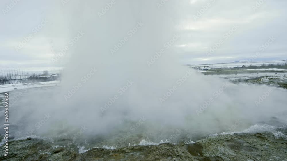 Slow motion geyser in Iceland - Wide shot Slow motion geyser in Iceland - Wide shot