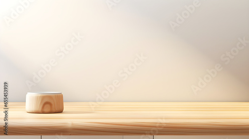 Empty minimal natural wooden table counter podium