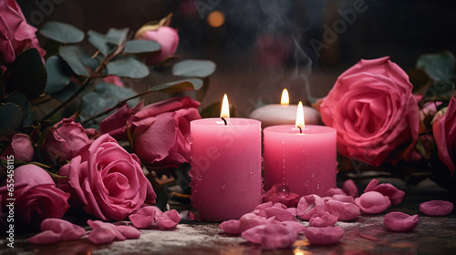 candles and rose petals