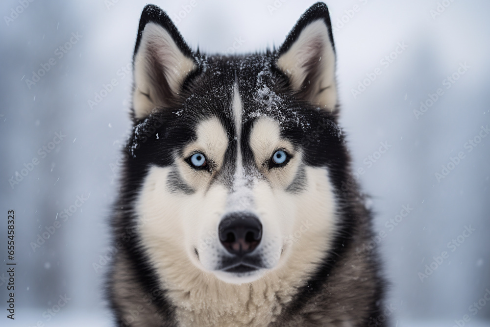Generative AI illustration of portrait of white and black dog sitting ...