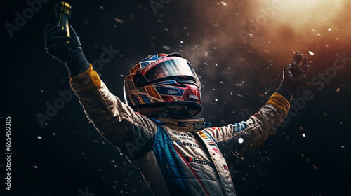 Joyful Racecar Driver Celebrating Post-Race - The Exhilaration of Winning Captured