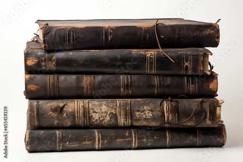 Pile of worn-out leatherbound books