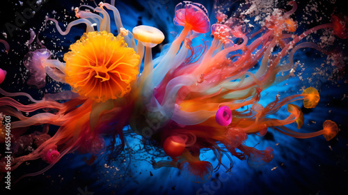 Beautiful Aerial sea landscape, swimming animals, colorful insane details 