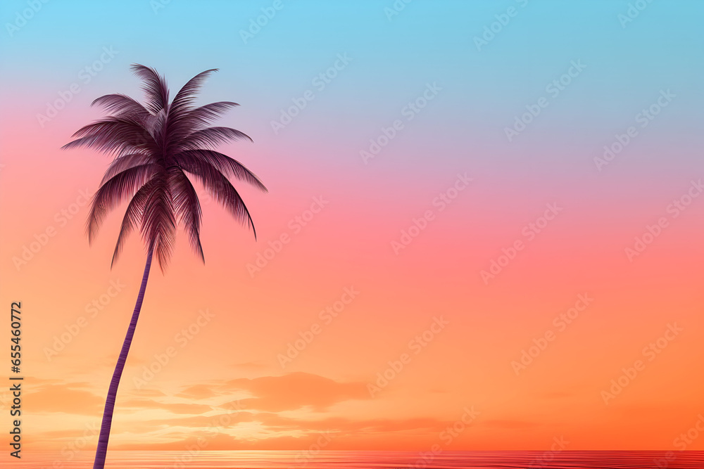 A tropical palm tree swaying in the breeze, a sunset-inspired gradient of oranges and pinks, Palm tree sunset