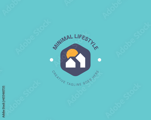 Simple minimalist house with sun logo