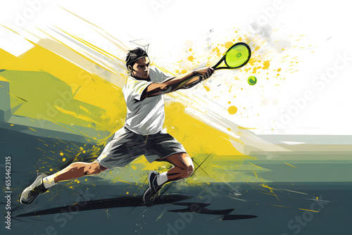 A tennis player serving a powerful shot,Tennis player and tennis balls