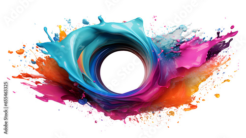 a whirlpool of multi-colored colors in a flow moving in a circle,  a splash of colors. Abstract circle liquid motion flow explosion  on white background.