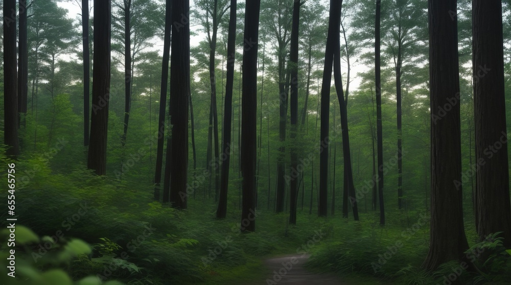 Fototapeta premium Beautiful forest background in twilight colorful