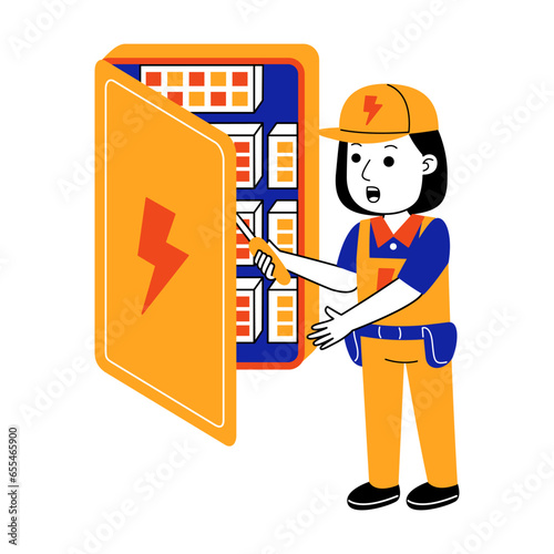 young woman electrician vector illustration