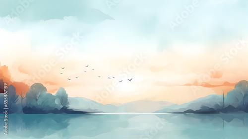 A tranquil abstract background resembling a serene watercolor landscape, perfect for meditation or relaxation themes